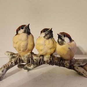 Three Ceramic Birds on a Branch .. Made in Italy